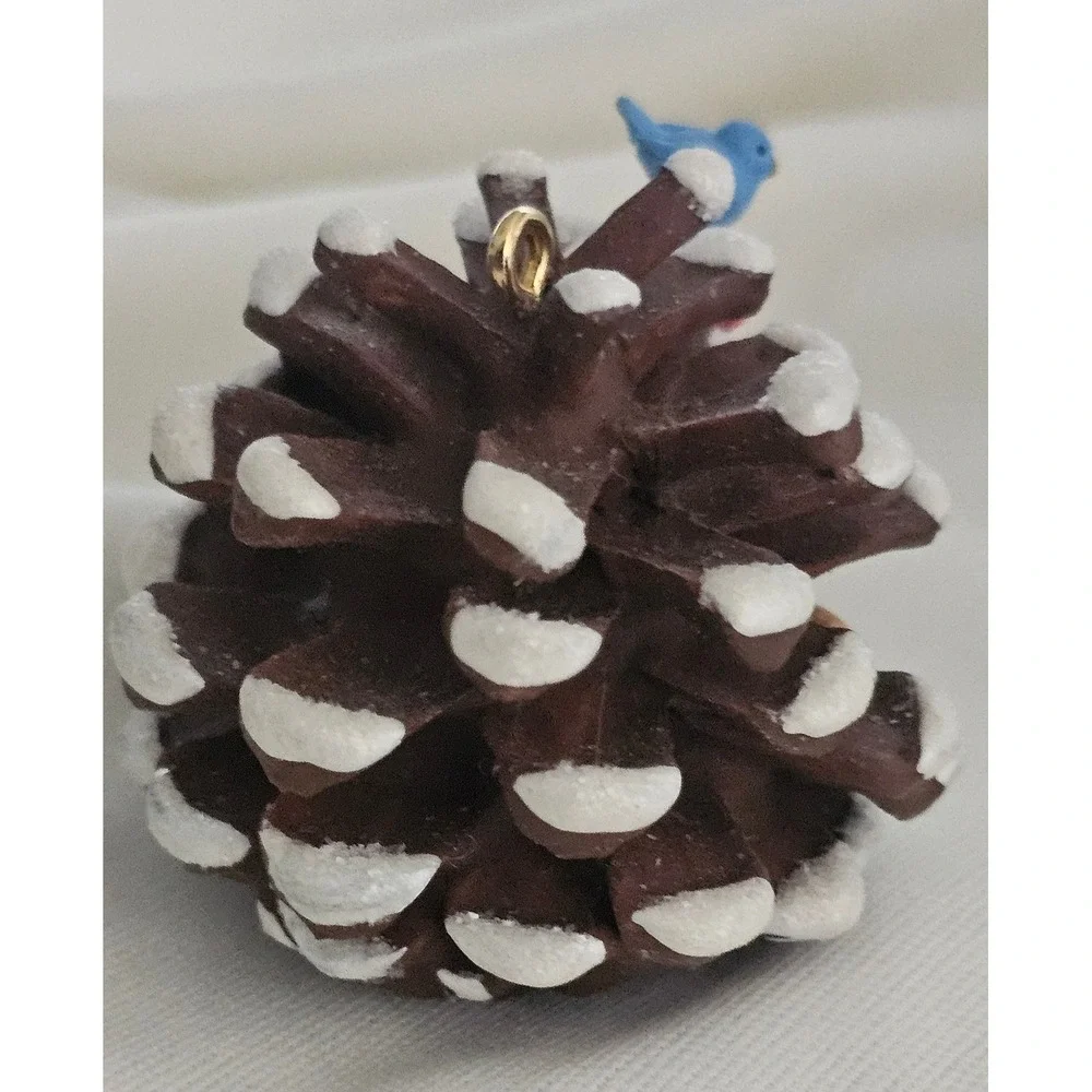 VTG Hallmark Cards Pinecone Mouse Bluebird Resin Christmas Ornament